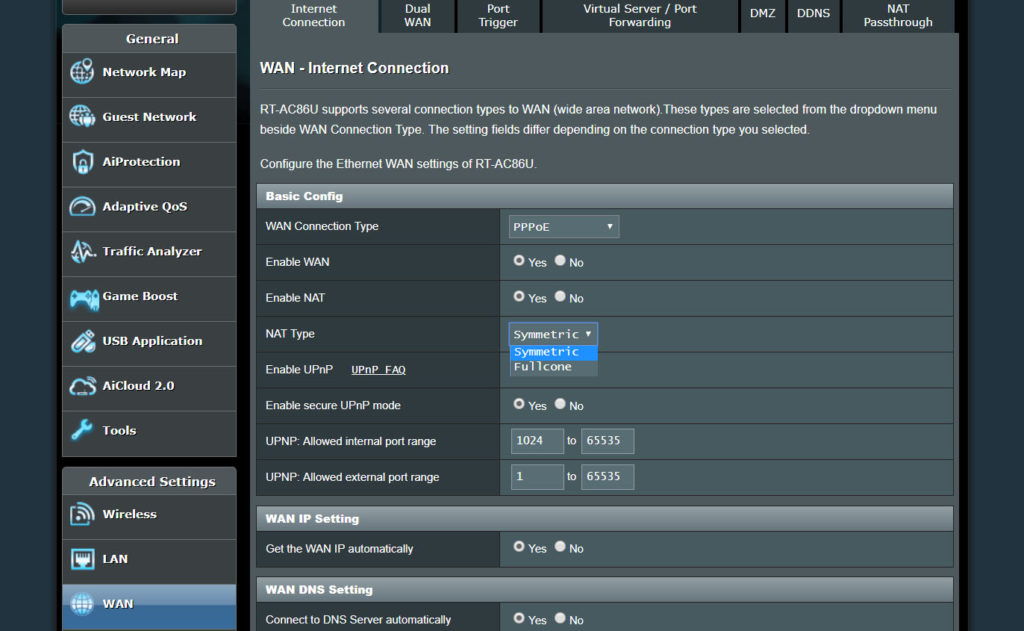 how to change nat type to open on airport router