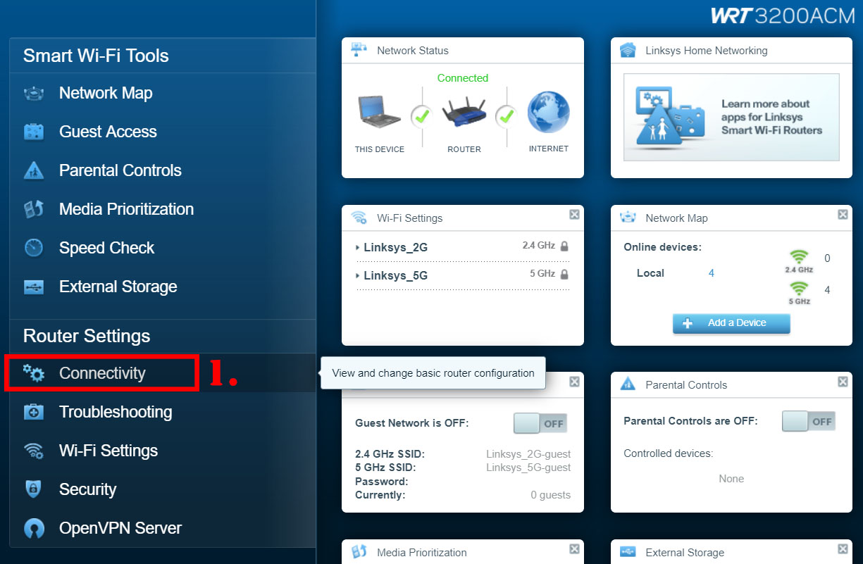 linksys router settings